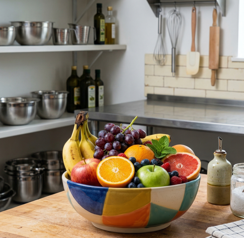 Colorful Geometric Ceramic Fruit Bowl